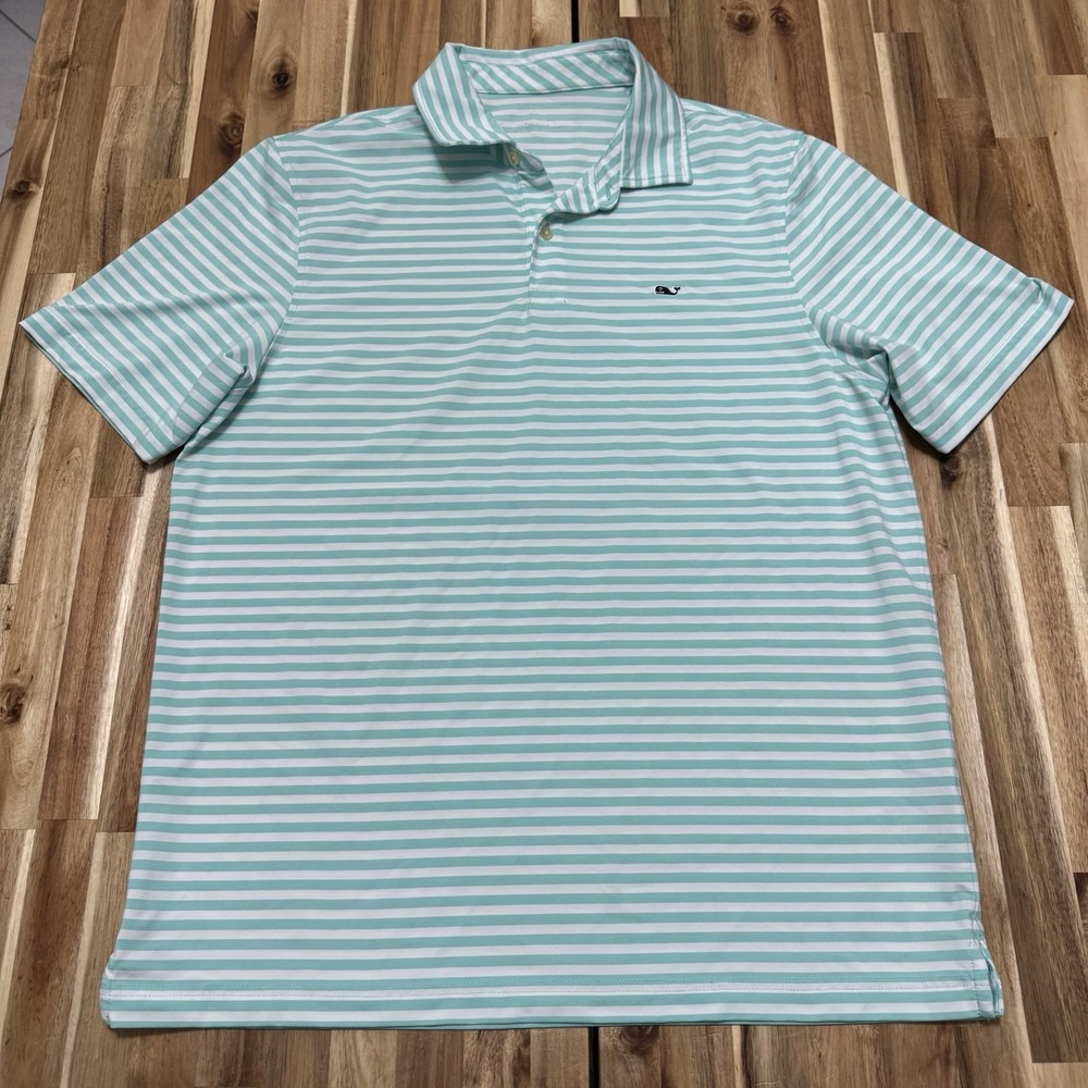 Vineyard Vines Performance Polo Shirt Mens L Mint Green Striped Stretch Preppy